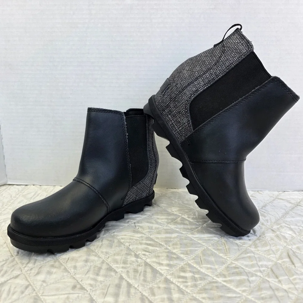 Sorel Joan Of Arctic Wedge Chelsea Boots Black Gray‎ Girl's Size 2